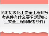 芜湖初级化工安全工程师报考条件有什么要求(芜湖化工安全工程师报考条件)