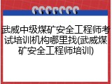 武威中级煤矿安全工程师考试培训机构哪里找(武威煤矿安全工程师培训)