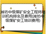 潍坊中级煤矿安全工程师培训机构排名及费用(潍坊中级煤矿安工培训费用)