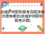 武威护师职称报考流程详细步骤有哪些(武威护师职称报考步骤)
