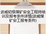 武威初级煤矿安全工程师培训及报考条件详情(武威煤矿安工报考条件)