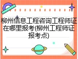 柳州信息工程咨询工程师证在哪里报考(柳州工程师证报考点)