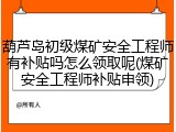 葫芦岛初级煤矿安全工程师有补贴吗怎么领取呢(煤矿安全工程师补贴申领)