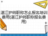 湛江护师职称怎么报名培训费用(湛江护师职称报名费用)