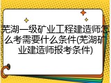 芜湖一级矿业工程建造师怎么考需要什么条件(芜湖矿业建造师报考条件)