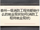 泰州一级消防工程师都做什么的就业现状如何(消防工程师就业现状)