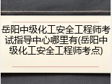 岳阳中级化工安全工程师考试指导中心哪里有(岳阳中级化工安全工程师考点)