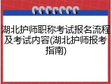 湖北护师职称考试报名流程及考试内容(湖北护师报考指南)