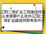 辽阳二级矿业工程建造师怎么考需要什么条件(辽阳二级矿业建造师报考条件)