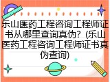 乐山医药工程咨询工程师证书从哪里查询真伪？(乐山医药工程咨询工程师证书真伪查询)