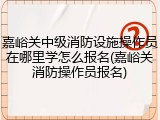 嘉峪关中级消防设施操作员在哪里学怎么报名(嘉峪关消防操作员报名)
