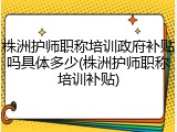 株洲护师职称培训政府补贴吗具体多少(株洲护师职称培训补贴)