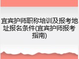 宜宾护师职称培训及报考地址报名条件(宜宾护师报考指南)