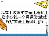 武威中级煤矿安全工程师工资多少钱一个月通常(武威煤矿安全工程师月薪)