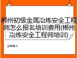 郴州初级金属冶炼安全工程师怎么报名培训费用(郴州冶炼安全工程师培训)