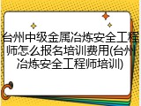 台州中级金属冶炼安全工程师怎么报名培训费用(台州冶炼安全工程师培训)