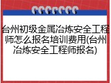 台州初级金属冶炼安全工程师怎么报名培训费用(台州冶炼安全工程师报名)