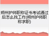 朔州护师职称证书考试通过后怎么找工作(朔州护师职称求职)