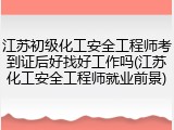 江苏初级化工安全工程师考到证后好找好工作吗(江苏化工安全工程师就业前景)