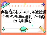 克孜勒苏执业药师考试找哪个机构培训靠谱呢(克州药师培训推荐)