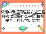 柳州中级道路运输安全工程师考试需要什么学历(柳州安全工程师学历要求)