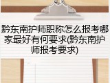 黔东南护师职称怎么报考哪家最好有何要求(黔东南护师报考要求)