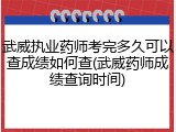武威执业药师考完多久可以查成绩如何查(武威药师成绩查询时间)