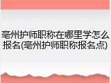 亳州护师职称在哪里学怎么报名(亳州护师职称报名点)