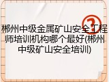 郴州中级金属矿山安全工程师培训机构哪个最好(郴州中级矿山安全培训)