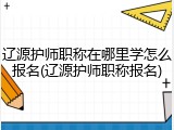 辽源护师职称在哪里学怎么报名(辽源护师职称报名)