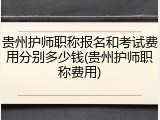 贵州护师职称报名和考试费用分别多少钱(贵州护师职称费用)