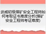 武威初级煤矿安全工程师如何考取证书难度分析(煤矿安全工程师考证难度)