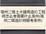 亳州二级土木建筑造价工程师怎么考需要什么条件(亳州二级造价师报考条件)