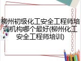 柳州初级化工安全工程师培训机构哪个最好(柳州化工安全工程师培训)