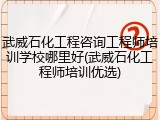 武威石化工程咨询工程师培训学校哪里好(武威石化工程师培训优选)