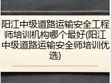 阳江中级道路运输安全工程师培训机构哪个最好(阳江中级道路运输安全师培训优选)