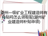 潮州一级矿业工程建造师有补贴吗怎么领取呢(潮州矿业建造师补贴申领)