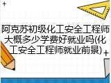 阿克苏初级化工安全工程师大概多少学费好就业吗(化工安全工程师就业前景)