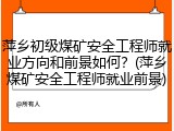 萍乡初级煤矿安全工程师就业方向和前景如何？(萍乡煤矿安全工程师就业前景)