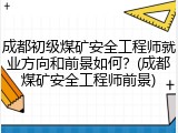 成都初级煤矿安全工程师就业方向和前景如何？(成都煤矿安全工程师前景)
