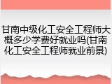 甘南中级化工安全工程师大概多少学费好就业吗(甘南化工安全工程师就业前景)