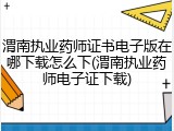 渭南执业药师证书电子版在哪下载怎么下(渭南执业药师电子证下载)