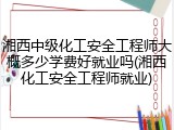 湘西中级化工安全工程师大概多少学费好就业吗(湘西化工安全工程师就业)