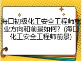 海口初级化工安全工程师就业方向和前景如何？(海口化工安全工程师前景)