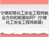宁德初级化工安全工程师就业方向和前景如何？(宁德化工安全工程师前景)