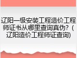 辽阳一级安装工程造价工程师证书从哪里查询真伪？(辽阳造价工程师证查询)