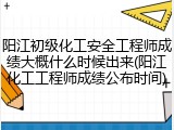 阳江初级化工安全工程师成绩大概什么时候出来(阳江化工工程师成绩公布时间)