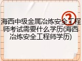 海西中级金属冶炼安全工程师考试需要什么学历(海西冶炼安全工程师学历)