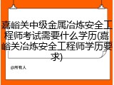 嘉峪关中级金属冶炼安全工程师考试需要什么学历(嘉峪关冶炼安全工程师学历要求)