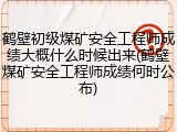 鹤壁初级煤矿安全工程师成绩大概什么时候出来(鹤壁煤矿安全工程师成绩何时公布)